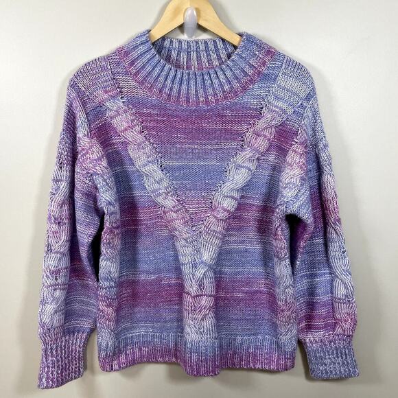 ADYSON PARKER Womens Cable Knit "Space Dye" Pink/Blue Mock Neck Sweater Sz M - Picture 1 of 7